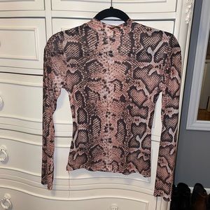 Snake Print Mesh Turtleneck Top